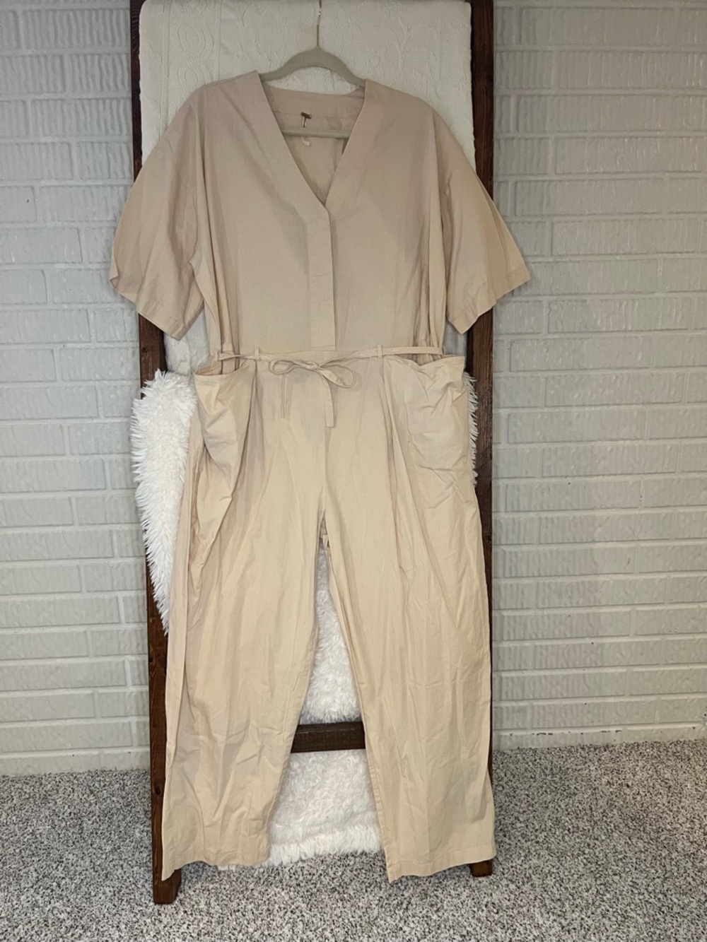 Free People Relaxed Fit Feels So Right Tie-Waist Women’s XS Jumpsuit Neutral